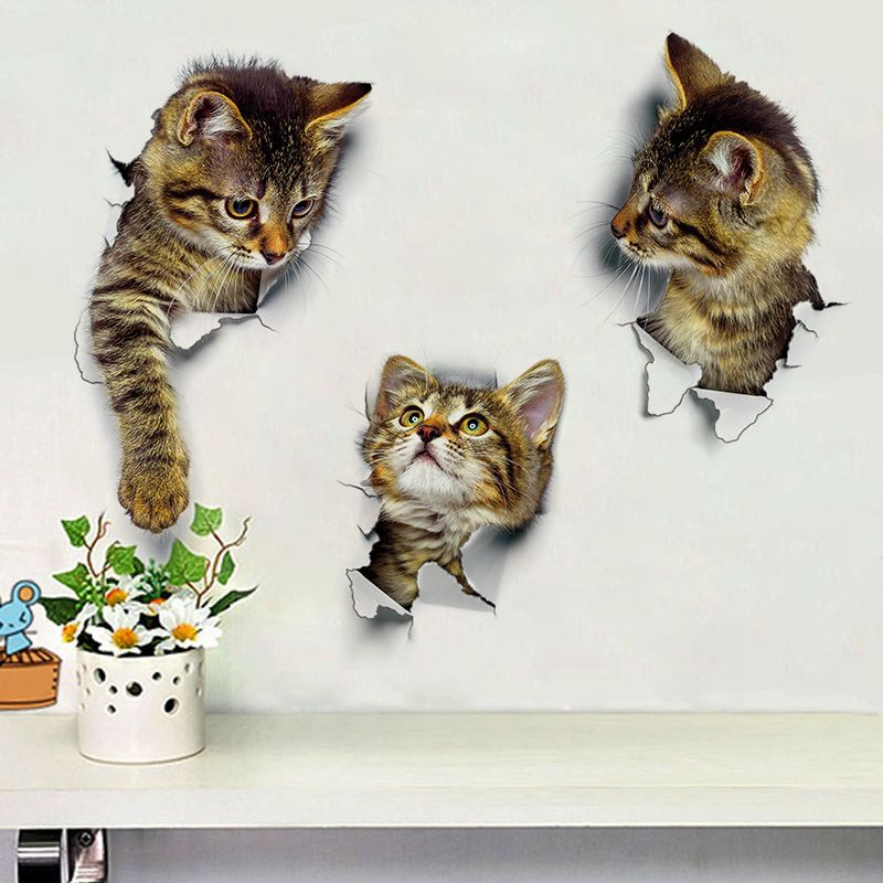 6PCS 3D Wall Stickers Cats Self Adhesive, Kids Wall Decals/Removable Vinyl Art Murals for Living Room Baby Rooms Bedroom Toilet House Wall DIY Decoration
