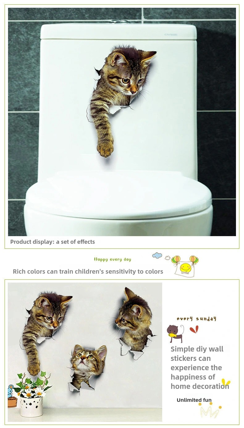 6PCS 3D Wall Stickers Cats Self Adhesive, Kids Wall Decals/Removable Vinyl Art Murals for Living Room Baby Rooms Bedroom Toilet House Wall DIY Decoration