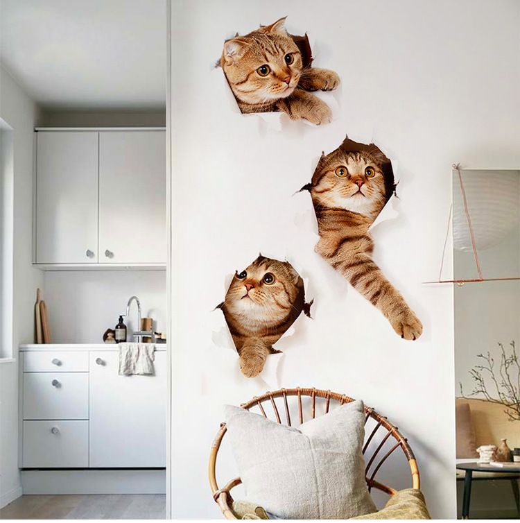 6PCS 3D Wall Stickers Cats Self Adhesive, Kids Wall Decals/Removable Vinyl Art Murals for Living Room Baby Rooms Bedroom Toilet House Wall DIY Decoration