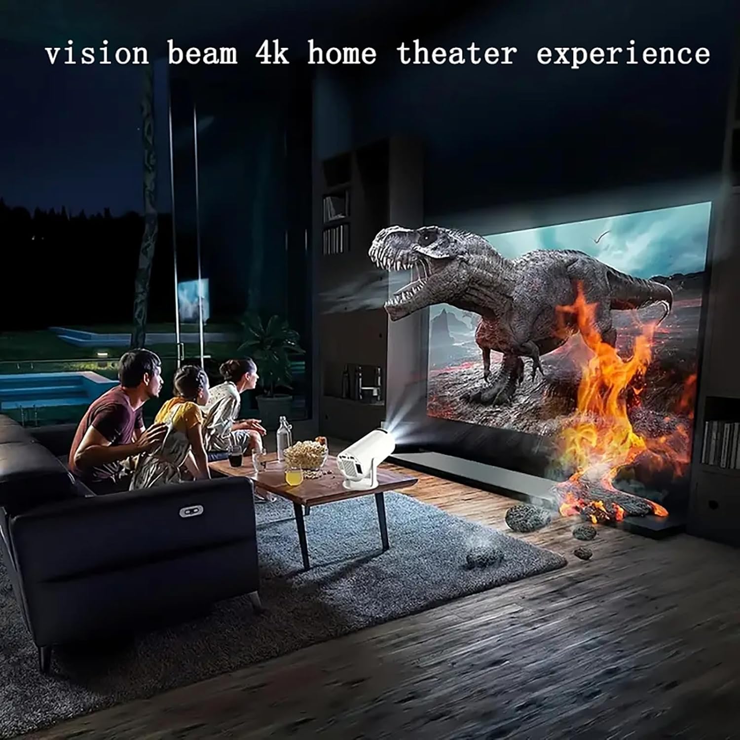 HY300 Projector with WIFI6 and Bluetooth, 4K 1080P Support with Android TV 11.0, Mini Portable Projector 180° Rotatable Movie Projector ,Auto Keystone Compatible for Laptop, PC, Smartphone