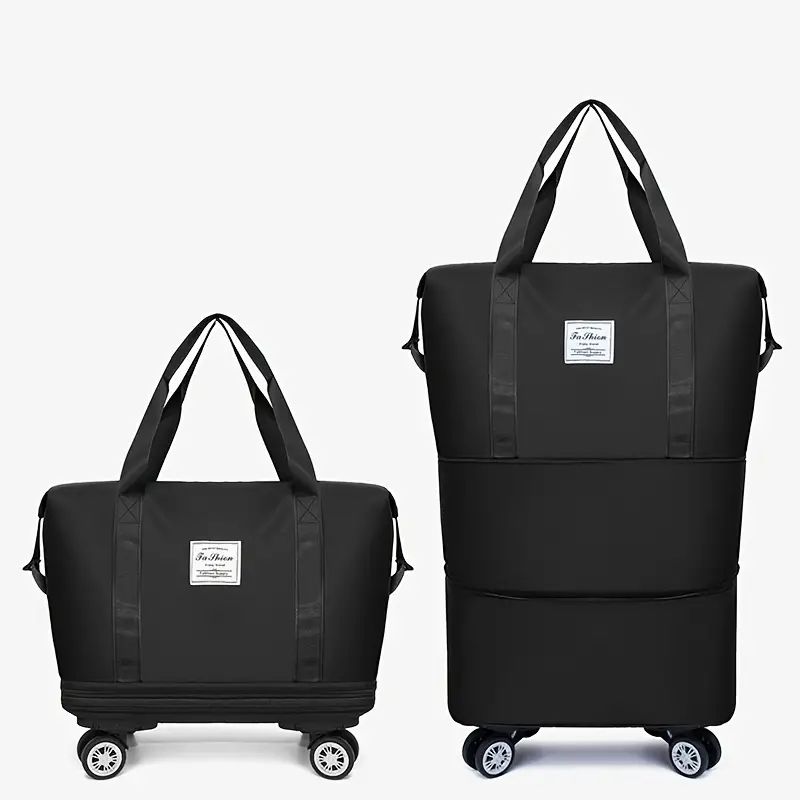 Expandable Duffle Bag, Folding Travel Bag with Wheels, Weekender Travel Bag for Carry-On, Tote Bag with Storage Space，Large Luggage Bag for Business Trips, Camping, Fitness