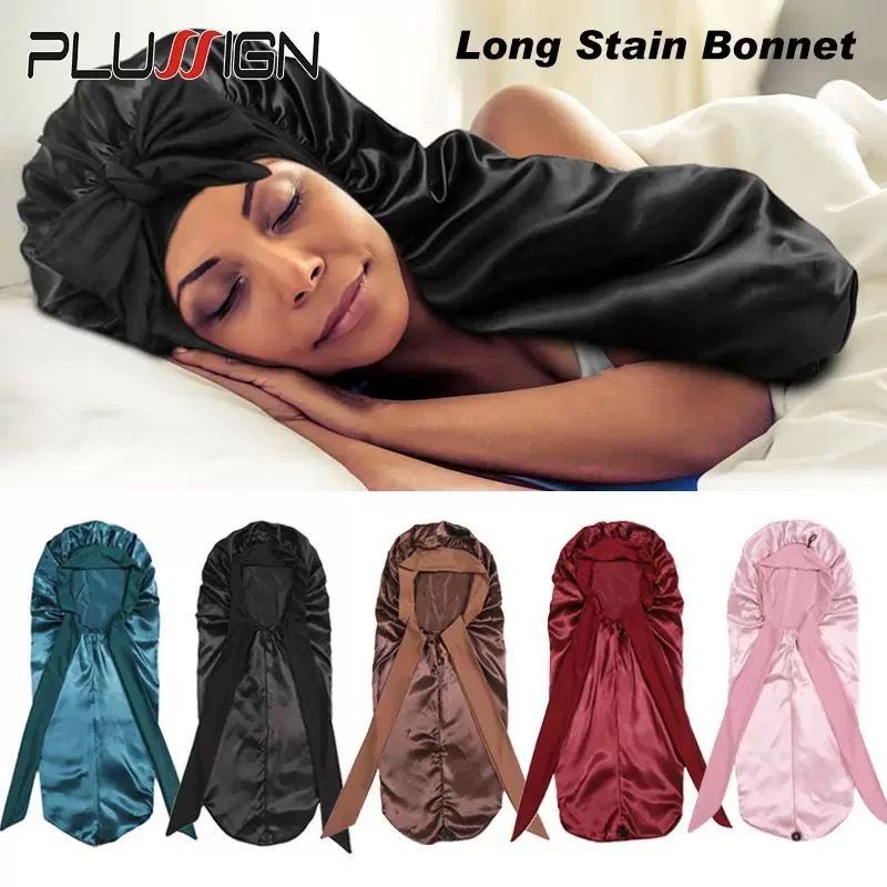 Satin Headscarf Hat Sleeping Bonnet Curly Hair Wrap Silk Cap Fashion Wide Soft Elastic Springy Band Head Scarf Headpiece Headpiece Headwear Pure Color Night Sleep Hat Nightcap Head Cover