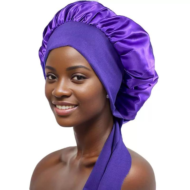 Satin Headscarf Hat Sleeping Bonnet Curly Hair Wrap Silk Cap Fashion Wide Soft Elastic Springy Band Head Scarf Headwear Pure Color Night Sleep Hat Nightcap Head Cover