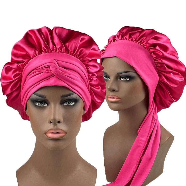 Satin Headscarf Hat Sleeping Bonnet Curly Hair Wrap Silk Cap Fashion Wide Soft Elastic Springy Band Head Scarf Headwear Pure Color Night Sleep Hat Nightcap Head Cover