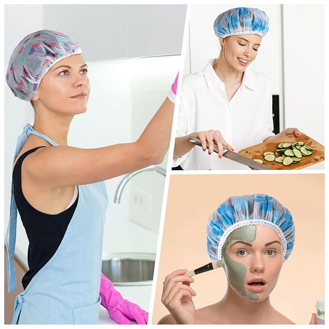 Waterproof Shower Cap with Lace Trim, Adjustable & Reusable, Thickened Single-Layer Head Cover for Women'S Hair Protectionsph