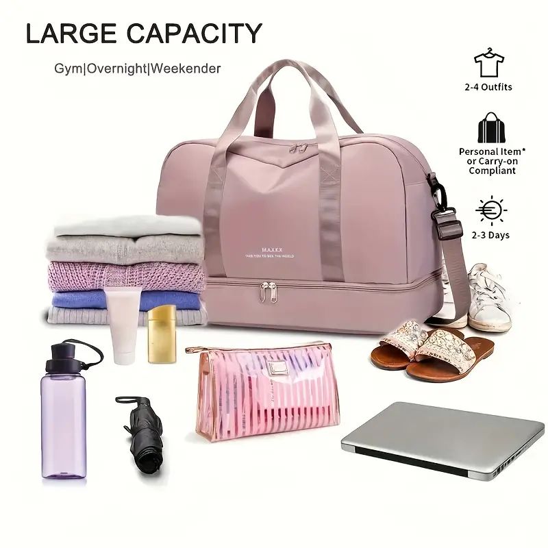 Large Capacity Travel Luggage Storage Bag - Sports Duffels with Portable Dry and Wet Separation, Fitness, and Gym Essentials Organization - Durable, Water-Resistant, and Easy to Carry