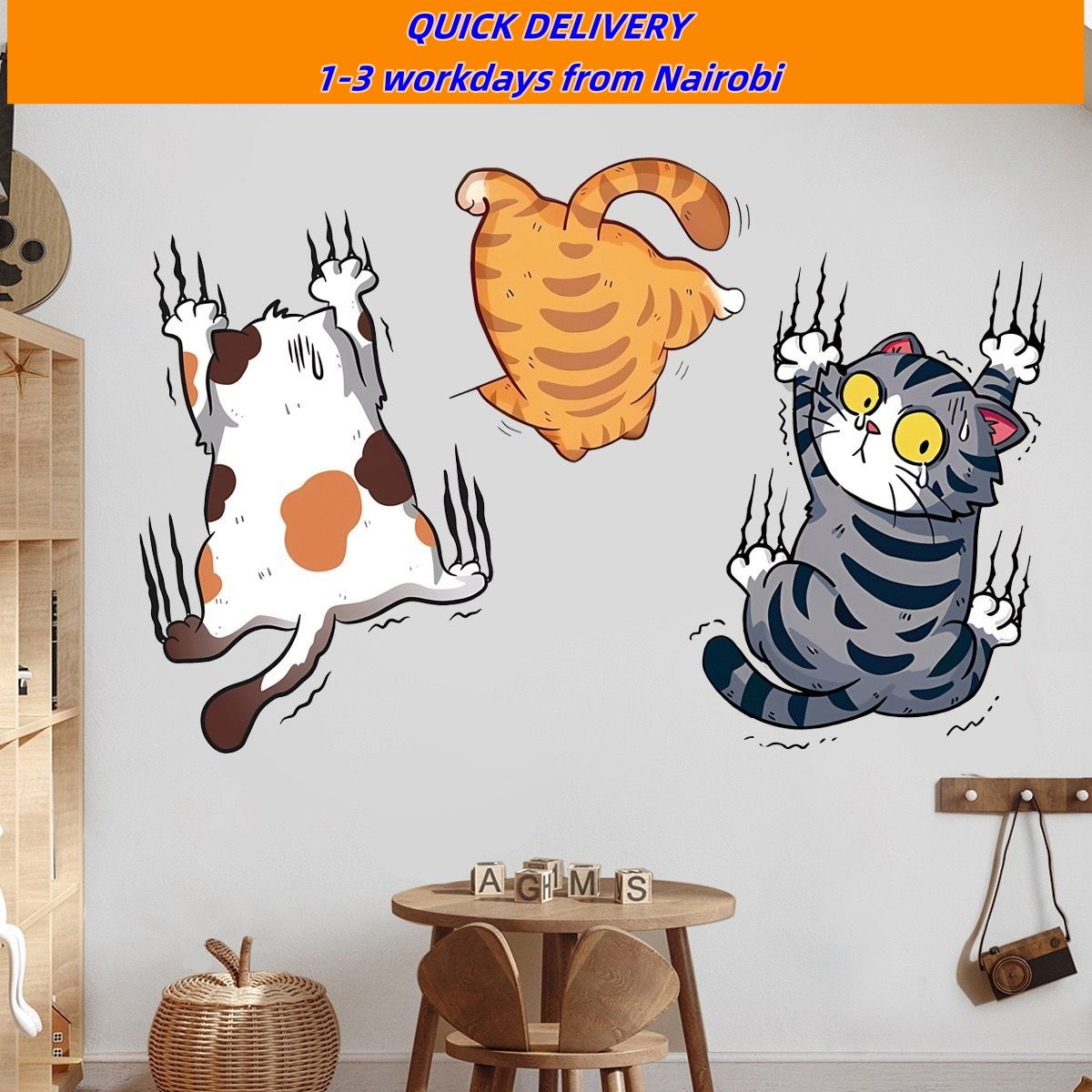 3pcs/Set Wall Decor Creative DIY self-adhesive wall sticker cartoon cute cat , living room entrance, bedroom, bathroom, toilet, home self-adhesive painting