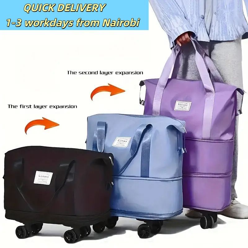 Expandable Duffle Bag, Folding Travel Bag with Wheels, Weekender Travel Bag for Carry-On, Tote Bag with Storage Space，Large Luggage Bag for Business Trips, Camping, Fitness