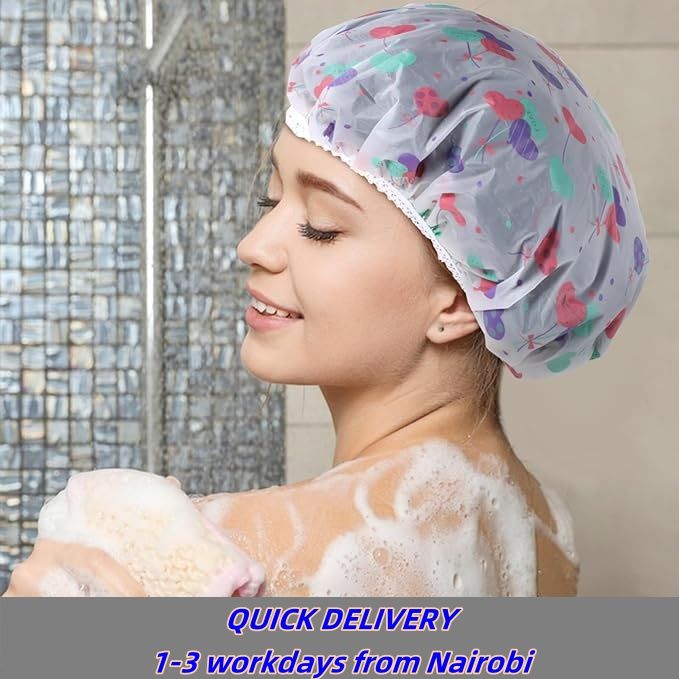 Waterproof Shower Cap with Lace Trim, Adjustable & Reusable, Thickened Single-Layer Head Cover for Women'S Hair Protectionsph