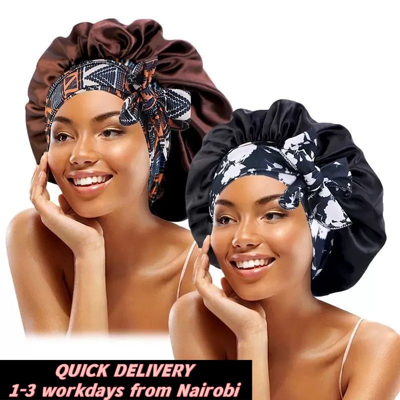 Satin Headscarf Hat Sleeping Bonnet Curly Hair Wrap Silk Cap Fashion Wide Soft Elastic Springy Band Head Scarf Headwear Pure Color Night Sleep Hat Nightcap Head Cover