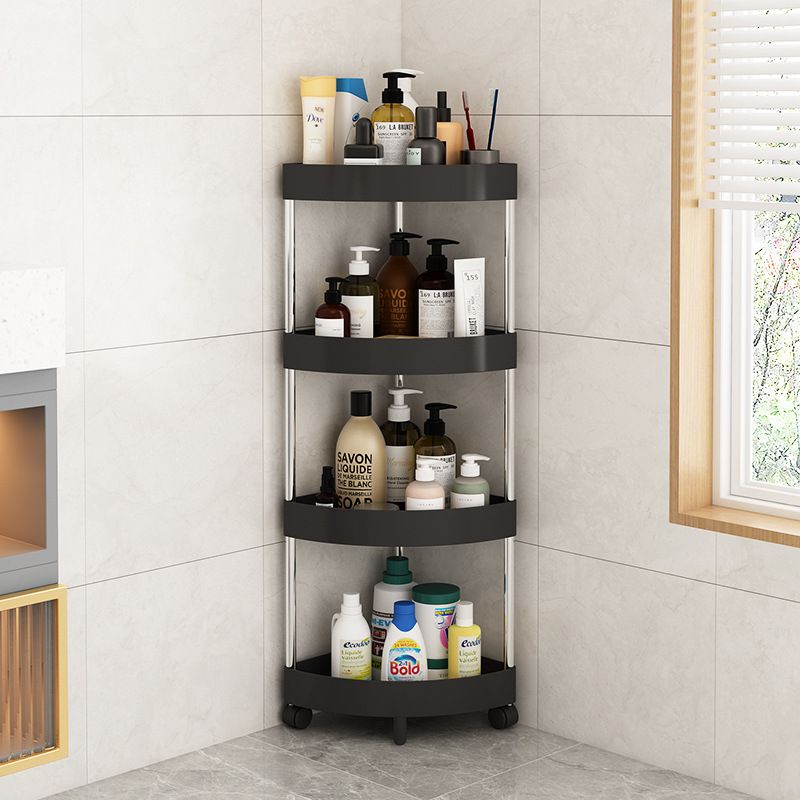 Versatile 4-Tier Bathroom Storage shelves,Cart with Wheels- Multi-Layer, Mobile Organizer for Toilet Corner & More, Durable Plastic Black,As Picture