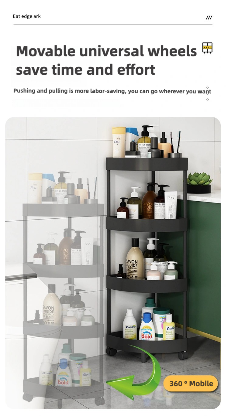 Versatile 4-Tier Bathroom Storage shelves,Cart with Wheels- Multi-Layer, Mobile Organizer for Toilet Corner & More, Durable Plastic