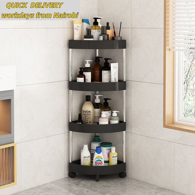 Versatile 4-Tier Bathroom Storage shelves,Cart with Wheels- Multi-Layer, Mobile Organizer for Toilet Corner & More, Durable Plastic
