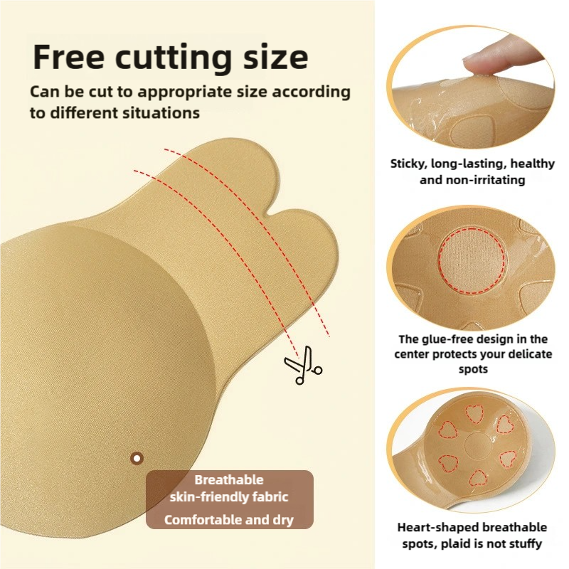 Invisible Silicone Bra  Stickers with Lift Breathability and Support，Reusable & Washable Silicone Nipple Covers，Skin-Friendly Silicone Bra Pads
