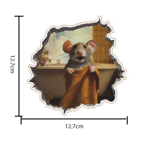2pcs Waterproof Mouse Decal 3D Wall Sticker-Coffee Lover and towel Mouse - 1pc 3D Mouse Hole Wall Decal, Cute Animal Print, Waterproof Self-Adhesive Sticker, Easy Peel & Stick for Living Room, Bedroom