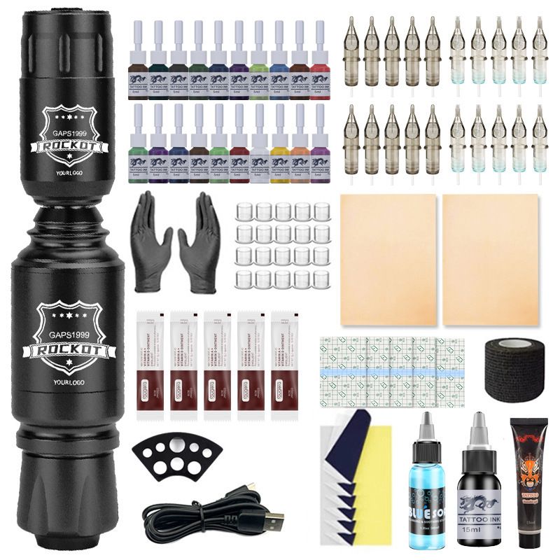 Portable Wireless Tattoo Pen Kit - Professional Tattoo Machine Kit- Rotary Machine for Lining, Shading & Practice - Complete Tattooing Supplies Set ﻿