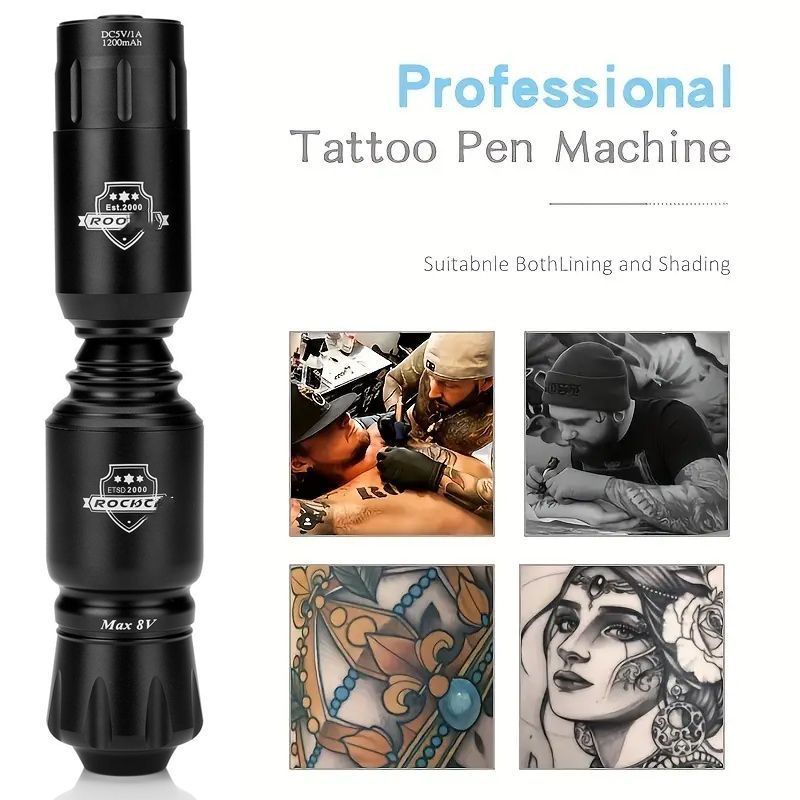 Portable Wireless Tattoo Pen Kit - Professional Tattoo Machine Kit- Rotary Machine for Lining, Shading & Practice - Complete Tattooing Supplies Set ﻿