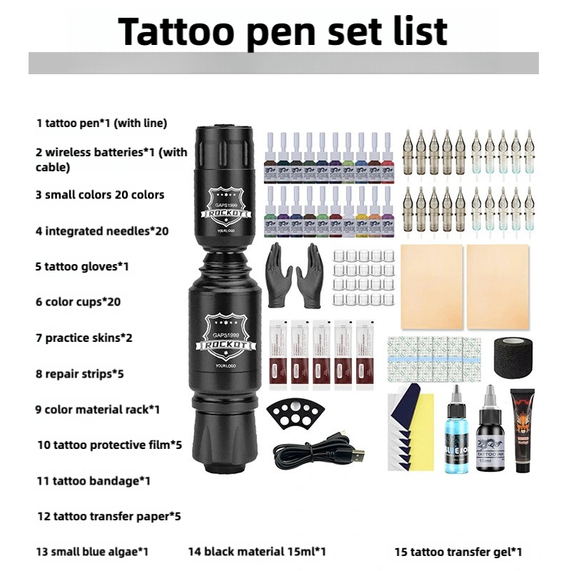 Portable Wireless Tattoo Pen Kit - Professional Tattoo Machine Kit- Rotary Machine for Lining, Shading & Practice - Complete Tattooing Supplies Set ﻿