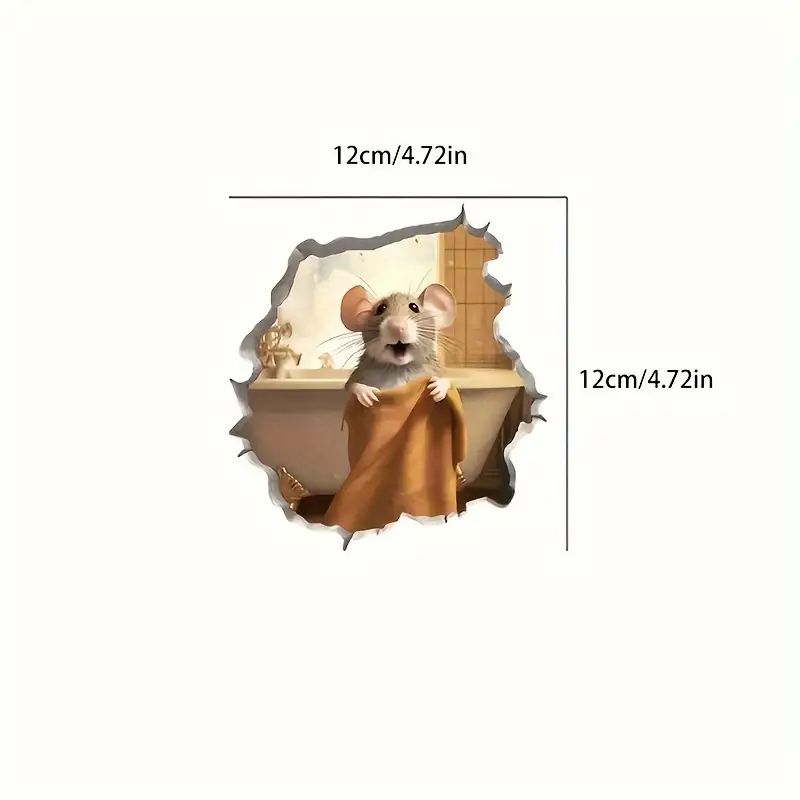 2pcs Waterproof Mouse Decal 3D Wall Sticker-Coffee Lover and towel Mouse - 1pc 3D Mouse Hole Wall Decal, Cute Animal Print, Waterproof Self-Adhesive Sticker, Easy Peel & Stick for Living Room, Bedroom