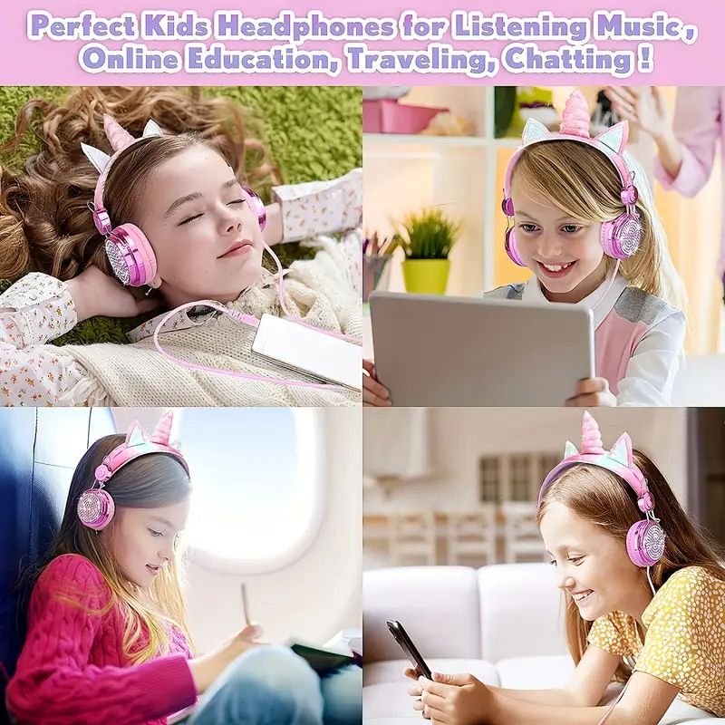 Kids Headphones, Unicorn Headphones Head mounted children's wired earphones For Girls, 3.5mm Jack Over On Ear Girl Headphone With Microphone For School, Birthday, Xmas, Unicorn Gift