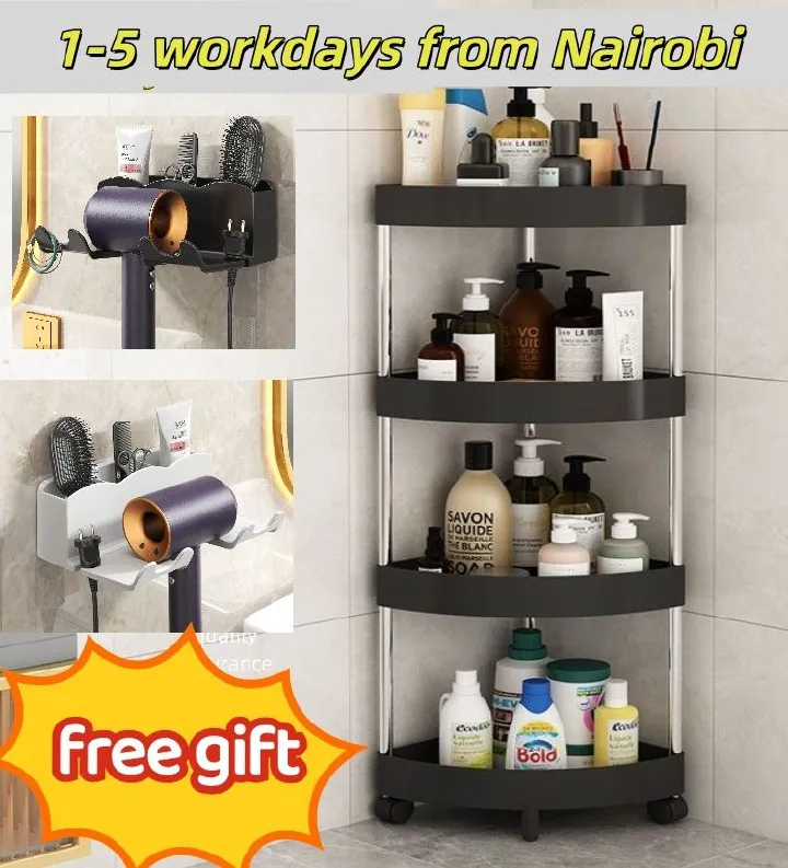 Versatile 4-Tier Bathroom Storage shelves,Cart with Wheels- Multi-Layer, Mobile Organizer for Toilet Corner & More, Durable Plastic