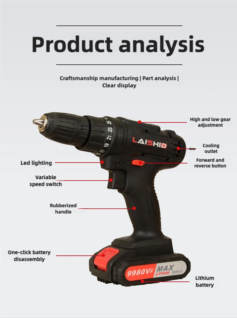 LAISHID brand Electric Cordless Drill,charging electric screwdriver, Power Drill Cordless, Charger 21 Volt Drill Driver Kit, Drills Cordless Setttery