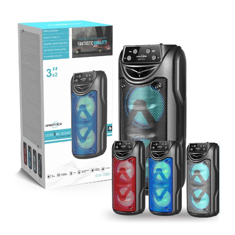 PortableColorful lights, Bluetooth speakers, plug-in music player, wireless speaker, Fast delivery within 1-5 days, Outdoor portable dual 3-inch Audio Video plug-in music player For Dancing Party