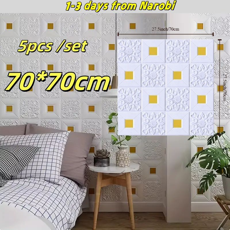 5pcs Self Adhesive Foam Wallpaper DIY 3D Wall Panel 70*77 Living Room Brick Stickers Bedroom Kids Room Brick Papers Home Wall Decor