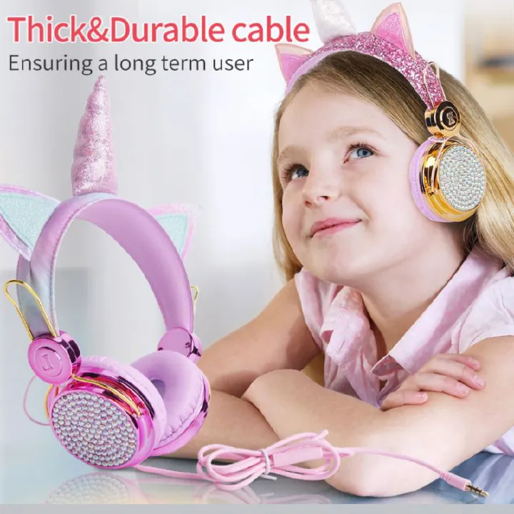 Kids Headphones, Unicorn Headphones Head mounted children's wired earphones For Girls, 3.5mm Jack Over On Ear Girl Headphone With Microphone For School, Birthday, Xmas, Unicorn Gift