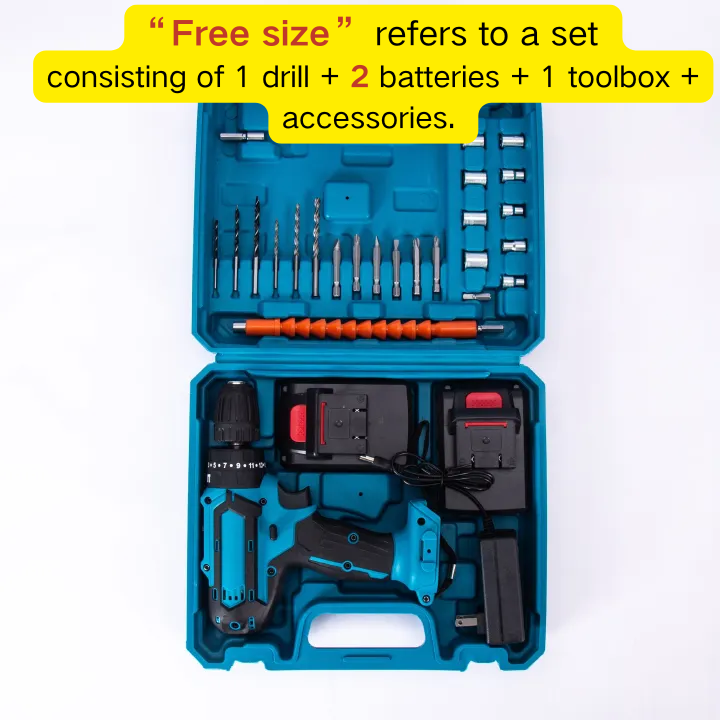 Two 21V batteries, Electric Cordless Drill,charging electric screwdriver, Power Drill Cordless, Charger 21 Volt Drill Driver Kit, Drills Cordless Setttery