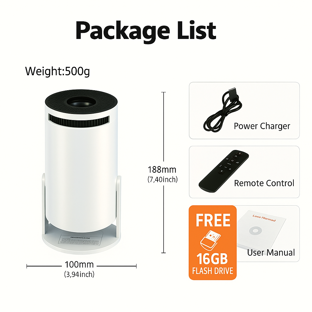 2025 new HY300 Projector with WIFI6 and Bluetooth, 4K 1080P Support with Android TV 11.0, Mini Portable 180° Rotatable Movie Projector ,Auto Keystone Compatible for Laptop, PC, Smartphone