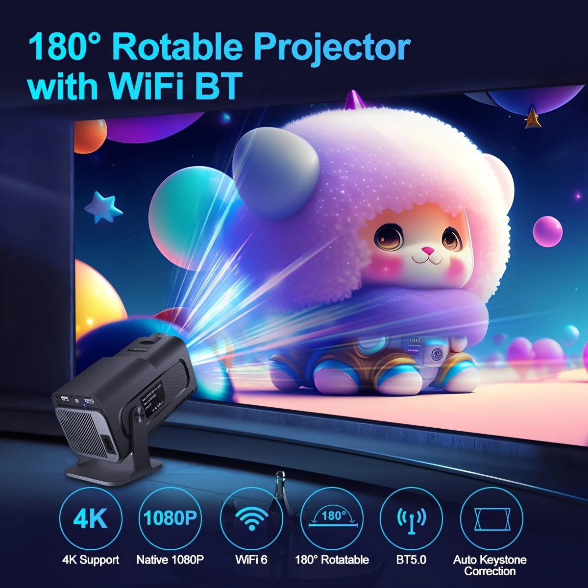 HY320 Model(not HY320 Mini), Magcubic 4K Android Projector, Native 1080P, 390 ANSI Lumens, Dual Wifi 6, Wireless 5.0, 1920x1080 Resolution, Portable Cinema Projector with Upgraded Features, US Plug