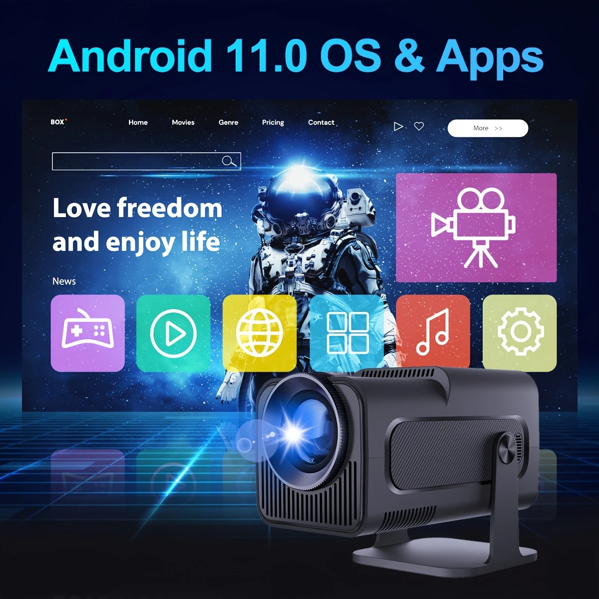 HY320 Model(not HY320 Mini), Magcubic 4K Android Projector, Native 1080P, 390 ANSI Lumens, Dual Wifi 6, Wireless 5.0, 1920x1080 Resolution, Portable Cinema Projector with Upgraded Features, US Plug