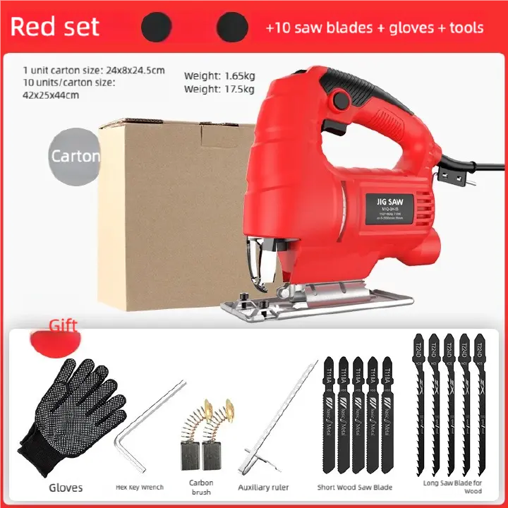 220V Electric Jigsaw with 10 Wood Cutting Blades, 45° Bevel Cutting, 6-Speed Control,Jig Saw (official standard kit)