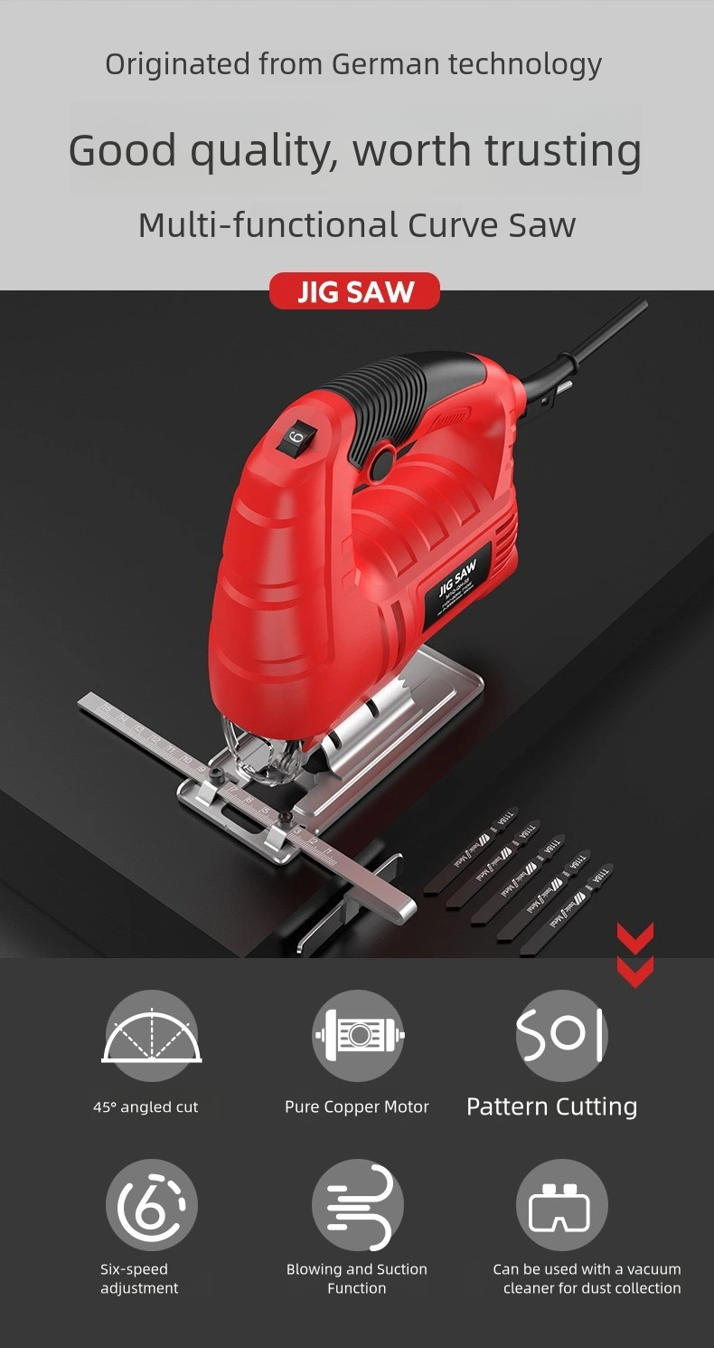 220V Electric Jigsaw with 10 Wood Cutting Blades, 45° Bevel Cutting, 6-Speed Control,Jig Saw (official standard kit)