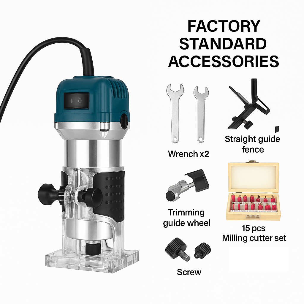 A set of woodworking planers , 800W compact woodworking planer tools, manual wood trimmer with 15 1/4 "drill bit sets, edge and roller guide rails