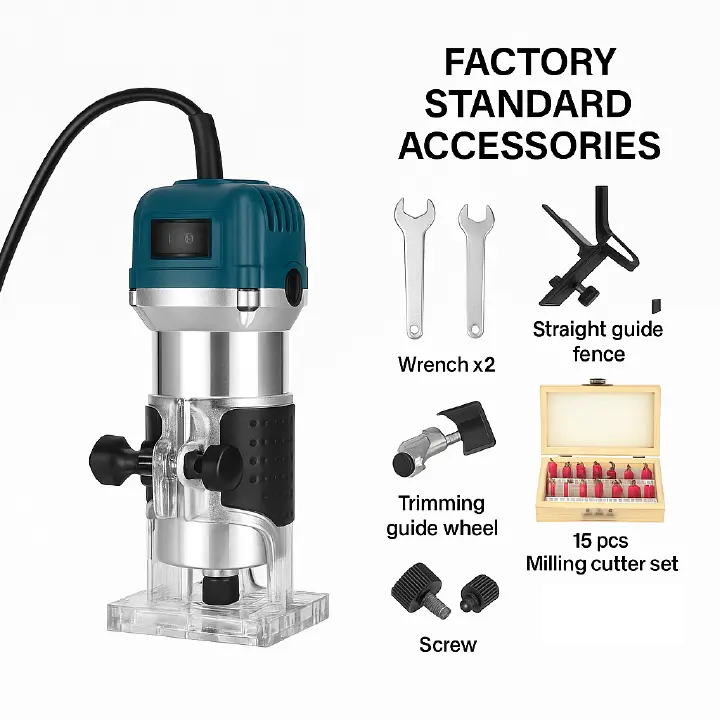 A set of woodworking planers , 800W compact woodworking planer tools, manual wood trimmer with 15 1/4 "drill bit sets, edge and roller guide rails