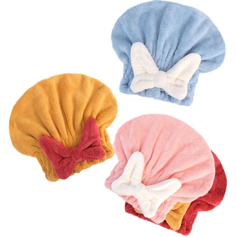 3 Pcs High density coral fleece dry hair cap, large bow princess hat, thickened absorbent dry hair towel wrapped in headscarf, quick drying shower cap