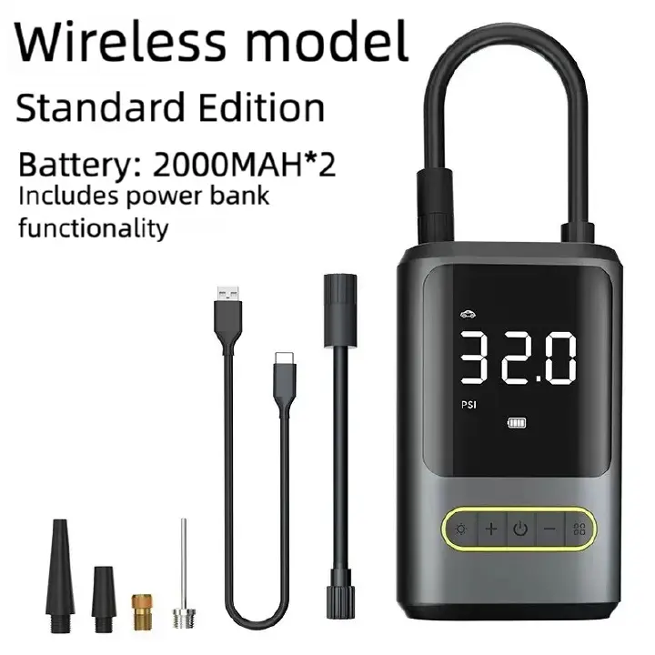 Portable Mini Car Tire Inflator, Electric Air Pump for Bicycles, Handheld Wireless Charging Digital Display Air Compressor