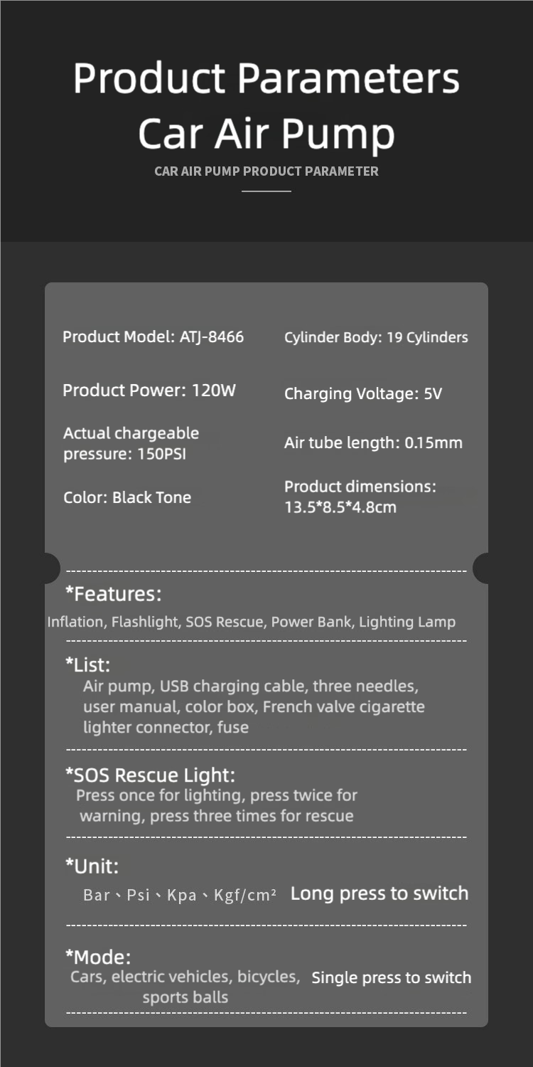 Portable Mini Car Tire Inflator, Electric Air Pump for Bicycles, Handheld Wireless Charging Digital Display Air Compressor
