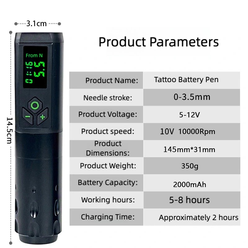 FF1 Model Portable Wireless Tattoo Pen Kit ,Professional Tattoo Machine Kit, Rotary Machine for Lining, Shading & Practice - Complete Tattooing Supplies Set