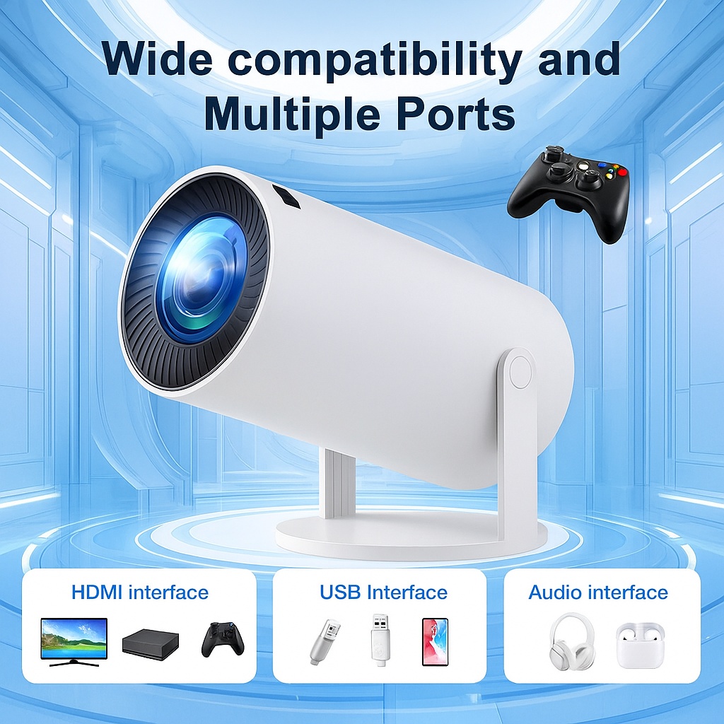 2025 new HY300 Projector with WIFI6 and Bluetooth, 4K 1080P Support with Android TV 11.0, Mini Portable 180° Rotatable Movie Projector ,Auto Keystone Compatible for Laptop, PC, Smartphone