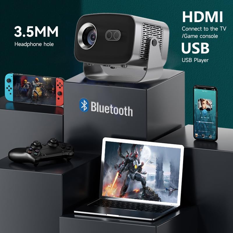 V100 Brand Projector, 4K Home ultra clear 3D projector With Android Built-in Software FHD 360° Projector Support Electronic Focus Automatic Keystone Correction Video Multi-Port For IOS HDTV