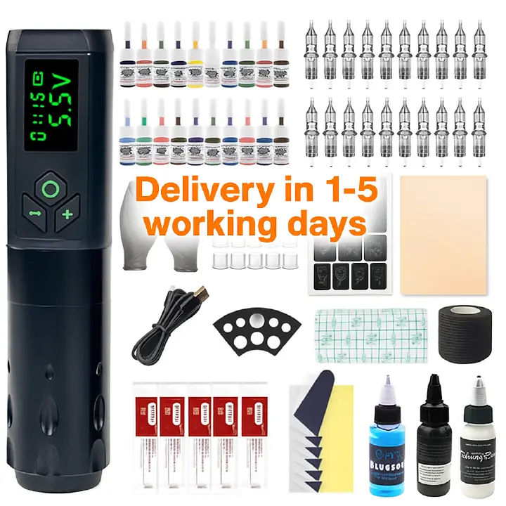 FF1 Model Portable Wireless Tattoo Pen Kit ,Professional Tattoo Machine Kit, Rotary Machine for Lining, Shading & Practice - Complete Tattooing Supplies Set