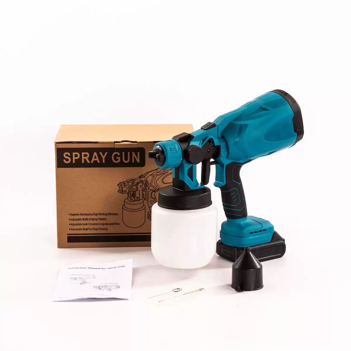 Cordless Electric Paint Sprayer 800W,Rechargeable Lithium Spray Gun, High Atomization Power Tool for Paint and Latex, Two 21v Lithium Battery