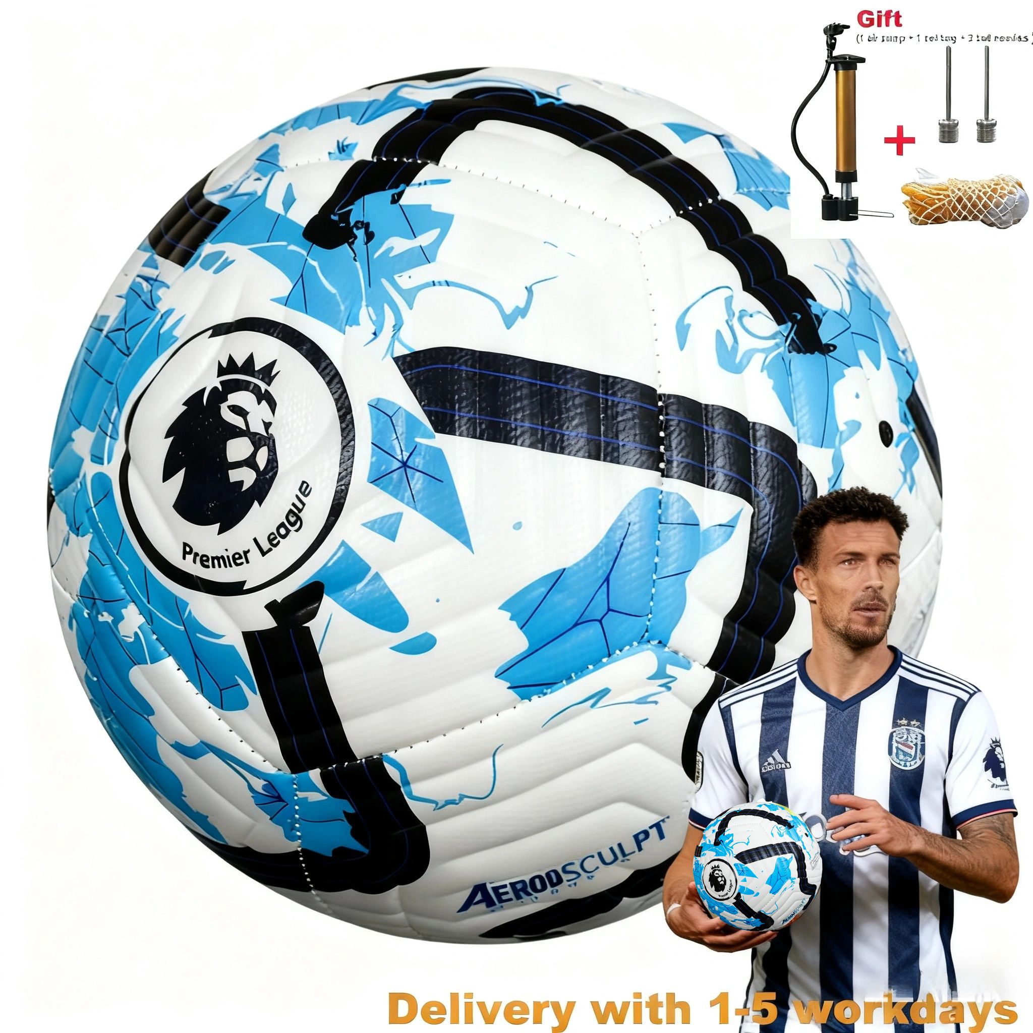 1 Set With Free Gift Socks English Premier League  Football Champions League Mens Size 5 Five Football Soccer Ball And Professional Football Futsal Training Match Sports Socks Boots For Men