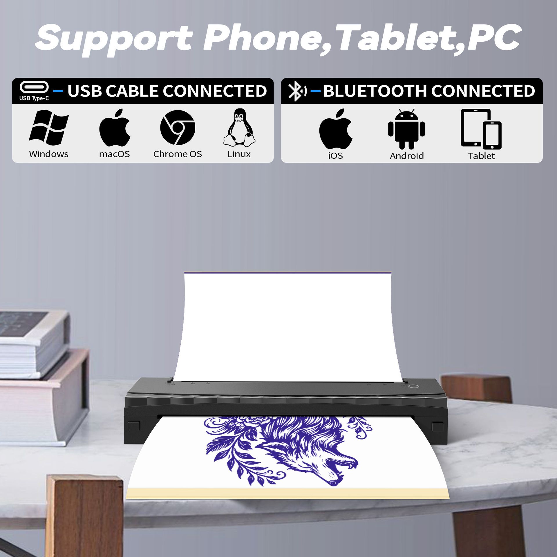 Portable thermal tattoo printer A4-sized Bluetooth-enabled, mobile phone-compatible mini tattoo transfer machine