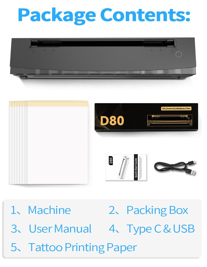 Portable thermal tattoo printer A4-sized Bluetooth-enabled, mobile phone-compatible mini tattoo transfer machine