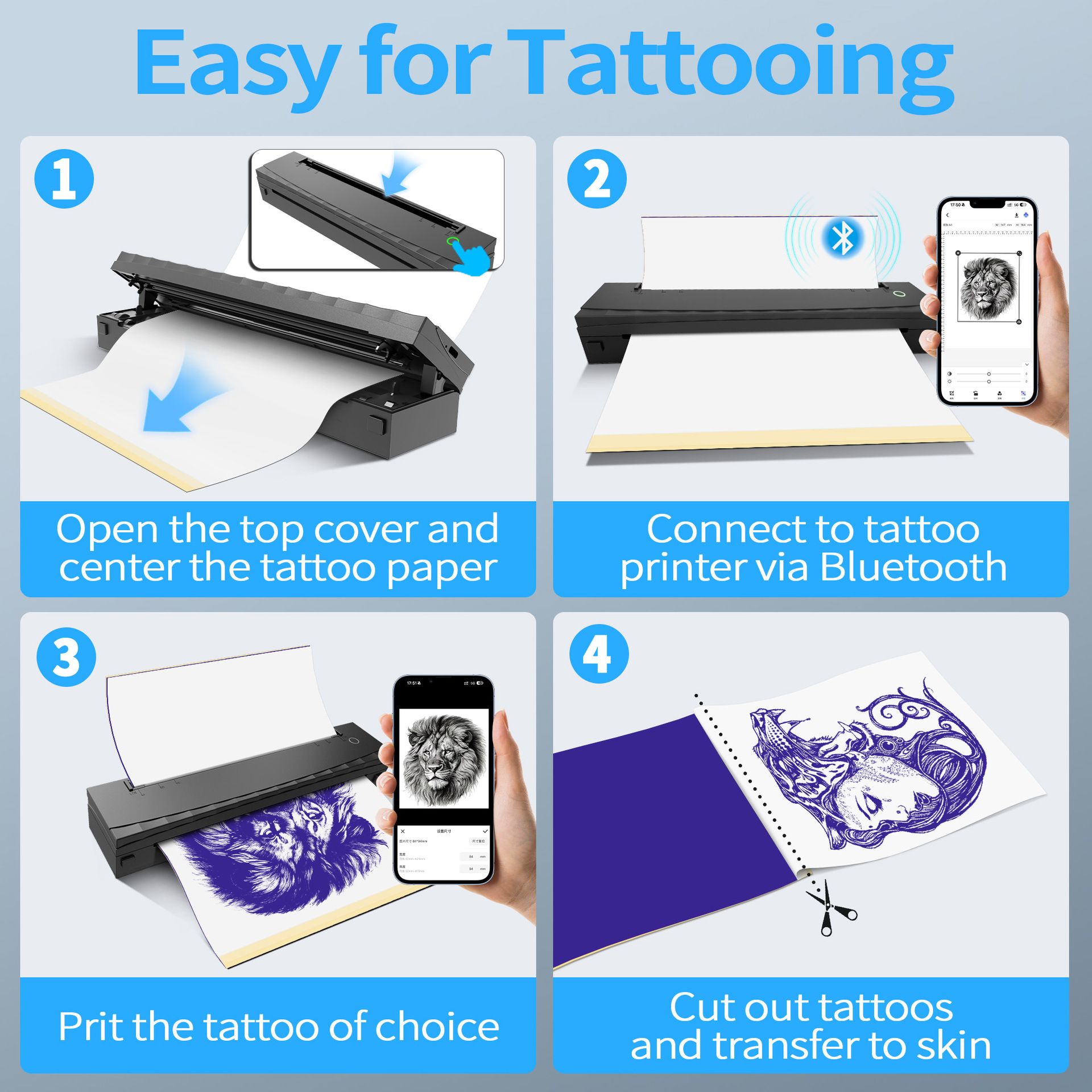 Portable thermal tattoo printer A4-sized Bluetooth-enabled, mobile phone-compatible mini tattoo transfer machine