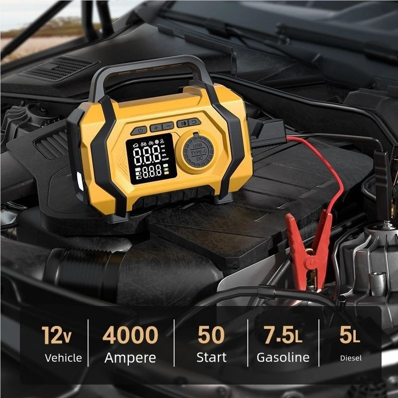 8000mAh Smart Car Jump Starter & High-Pressure Tire Inflator, 3-in-1 Jump Start + Inflation + Power Bank, Wireless Inflation Supported